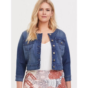 Torrid Jean Jacket Plus Size 2X Crop Blue Denim Stretch